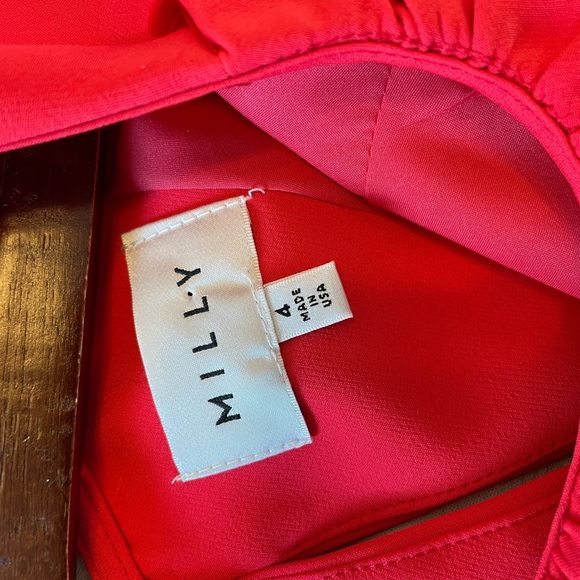 Milly Red Puff Sleeve Cutout Dress, Size 4 - Picture 5 of 9